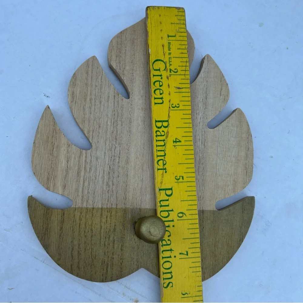 3 Composite wood leaf shaped coat peg hook hanger 2 tone earth tones Like new